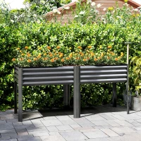 Outsunny Canteiro Elevado de Metal Caixa de Plantio Extra Grande com Travessas de Reforço e Forro em Tecido Não Tecido 180x55x80 cm Cinza Escuro(m-4)