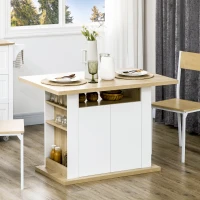 HOMCOM Isla de Cocina para 4-6 Personas con 4 Puertas Compartimentos Abiertos Estante Ajustable 110x70x75,5 cm Roble y Blanco(m-2)