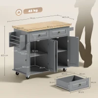 HOMCOM Carrello da Cucina con 2 Cassetti e 2 Armadietti, Piano in Legno, Portaspezie e Porta Canovacci, Grigio(m-3)