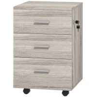 Vinsetto Cassettiera da scrivania con 3 cassetti, ruote e serratura, 40x40x61,5 cm, Grigio(m-1)
