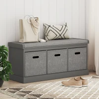 HOMCOM Three-Drawer Shoe Storage Bench, with Padded Top Seat - Grey(m-8)