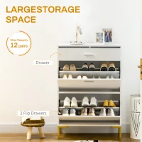 HOMCOM Three Drawer Slim Shoe Storage Cabinet, 12 Shoe Pairs - White(m-4)