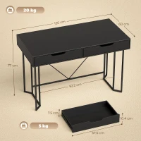 HOMCOM Scrivania con 2 cassetti e ampia superficie di lavoro, 120x60x77 cm, Nero(m-3)