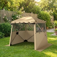 Outsunny Pop Up Canopy Waterproof Instant Shelter with Awning Mesh Windows for Camping Patio 2 x 2 m Khaki(m-9)