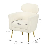 HOMCOM Fauteuil salon avec appuie-tête amovible, fauteuil crapaud en peluche teddy, pieds en métal, 71 x 65 x 90 cm, crème(m-3)