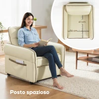 HOMCOM Poltrona da Salotto Moderna con Imbottitura Spessa, Tasca Laterale e Rivestimento in Finta Pelle, Beige(m-5)