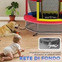 HOMCOM Trampolino per Bambini 3-6 Anni con Rete di Sicurezza, Senza Molle, Ø160x190 cm, Multicolore(m-8)