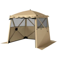 Outsunny Pop Up Canopy Waterproof Instant Shelter with Awning Mesh Windows for Camping Patio 2 x 2 m Khaki(m-11)