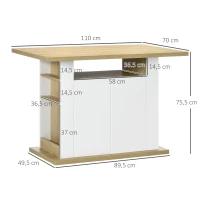 HOMCOM Ilha de Cozinha para 4-6 Pessoas Móvel de Cozinha com 4 Portas Compartimentos Abertos 110x70x75,5 cm Carvalho e Branco(m-3)