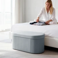 HOMCOM Opbergzitbank opvouwbaar gestoffeerde bank met fluweel-look voor woonkamer 76 x 38 x 35 cm donkergrijs(m-8)