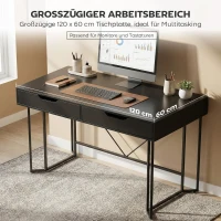 HOMCOM Kleine computertafel met 2 lades, bureau met groot werkblad 120 x 60 x 77 cm Zwart(m-6)