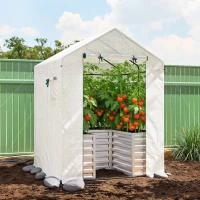 Outsunny Estufa para Tomates Estufa de Filme com Canteiro Elevado Porta Enrolável Janela Telhado Inclinado 141x141x190 cm Branco(m-4)