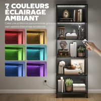 HOMCOM Bibliothèque étagère de rangement à 5 niveaux avec éclairage LED 7 couleurs, structure en acier, 60 x 30 x 179 cm, noir(m-4)