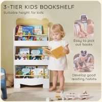 AIYAPLAY Kids Bookshelf, 3 Tier Children Bookcase, Bear Theme Toddler Space-Saving Bookcase for Living Room, White(m-4)