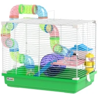 PawHut Cușcă pentru Hamster cu Tunel Bol Sticlă de Apă Căsuță Rampă Roată de Exerciții Tavă Detașabilă 46x30x37 cm Verde(m-6)