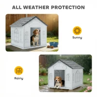 PawHut Plastic Weather-Resistant Dog House, for Indoors and Outdoors, Medium Dogs - Grey(m-4)