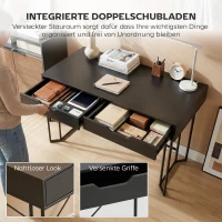 HOMCOM Kleine computertafel met 2 lades, bureau met groot werkblad 120 x 60 x 77 cm Zwart(m-5)