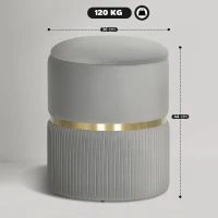 HOMCOM Pouf de rangement rond, pouf recouvert de velours avec couvercle amovible, assise rembourrée et rangement dissimulé, Gris clair(m-3)