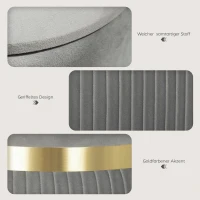 HOMCOM Runder Aufbewahrungshocker, Samtbezogener Hocker mit Abnehmbarem Deckel, Gepolsterter Sitz und Verstecktem Stauraum, Hellgrau(m-5)