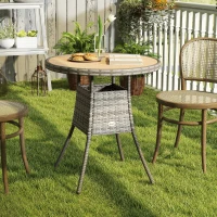 Outsunny 70 cm Wood-Effect Rattan Garden Table - Natural Wood Finish(m-2)