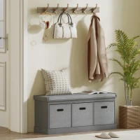 HOMCOM Three-Drawer Shoe Storage Bench, with Padded Top Seat - Grey(m-2)