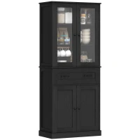 HOMCOM Küchenschrank, Buffet, Acrylfront, Schubladen, 76 x 40 x 182,5 cm, Schwarz(m-10)