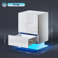 HOMCOM Comodino Moderno con Luce LED Regolabile con Telecomando e 3 Cassetti, 40x35x60 cm, Bianco Lucido(m-3)