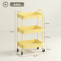 HOMCOM Three-Tier Steel Storage Trolley - Yellow(m-3)
