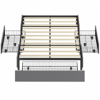 HOMCOM Lit double 140x190 cm Sommier avec 3 tiroirs et structure métallique Charge 363 kg Gris