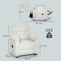 HOMCOM Fauteuil relax électrique fauteuil inclinable port USB repose-pieds poches latérales télécommande 86x90x103cm crème(m-3)