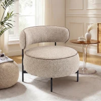 HOMCOM Butaca de Salón con Asiento Giratorio Tapizado en Lino Asiento Amplio Relleno Grueso Patas de Metal Beige(m-7)