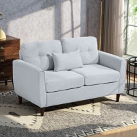 HOMCOM 2 Seater Sofa with Spring Cushion, Fabric Sofa with Wooden Legs, Modern Love Seat for Living Room, 140cm Width Tufted Couch for Bedroom, Light Grey(m-2)