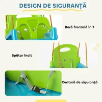 Outsunny Leagăn pentru Copii 3 în 1 pentru Interior și Exterior, Leagăn de Grădină pentru Bebeluși și Copii 9-36 Luni, Frânghie Reglabilă 120-180 cm și Centură de Siguranță, 42x33x120-180 cm, Verde(m-6)