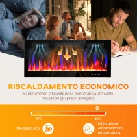 HOMCOM Camino Elettrico da Incasso con Fiamma Indipendente, 3 Modalità di Riscaldamento e Telecomando, 106.7x9.4x47 cm, Nero(m-6)