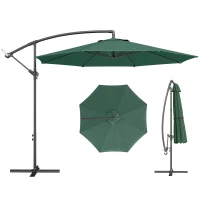 Outsunny 3 m Overhanging Cantilever Parasol, with Cross Base - Dark Green(m-10)