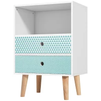 HOMCOM Comodă din lemn cu 2 sertare noptieră cu poliță deschisă pentru dormitor living 45x30x65 cm Alb(m-5)