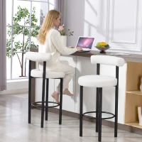 HOMCOM Lot de 2 tabourets de bar, chaises de bar en tissu bouclette avec dossier incurvé, repose-pieds, 50x52,5x98cm, crème(m-8)