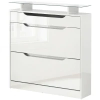 HOMCOM Shoe Storage Cabinet with Slide Out Drawer, 2 Flip Doors, Tempered Glass Top - White(m-11)
