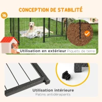 PawHut Parc pour chien, enclos chien 16 panneaux modulable et pliable, portable en acier avec portes 80 x 60 gris(m-7)