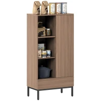 HOMCOM Aparador para Salón Moderno con Puerta Cajón Estante Ajustable y 3 Compartimentos Abiertos 60x34x121 cm Natural(m-10)