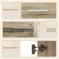 HOMCOM Credenza Moderna con 3 Armadietti e 2 Cassetti, in Legno, 106x35x76 cm, color Legno(m-6)