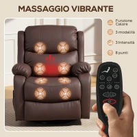 HOMCOM Poltrona Relax Reclinabile con 8 Punti Massaggianti, Riscaldanti e Poggiapiedi, 87x97X100 cm, Marrone(m-4)