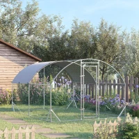 PawHut Recinto per Galline in Metallo Galvanizzato con Tetto e Copertura Anti UV, 280x380x197 cm, Argento(m-2)