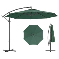 Outsunny 3 m Overhanging Cantilever Parasol, with Cross Base - Dark Green(m-11)
