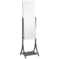HOMCOM Free Standing Dressing Mirror, Full Length Mirror with Adjustable Angle, Storage Shelf for Living Room, Bedroom, Hallway(m-1)