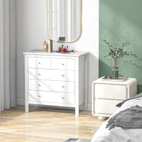HOMCOM Commode à 5 tiroirs, meuble de rangement, avec poignées, glissières métalliques,  en bois, 79l x 39,5P x 80,5H cm, blanc(m-10)