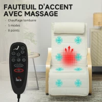HOMCOM Fauteuil de salon fauteuil relax massant et chauffant dossier haut, appui-tête et repose-pieds, 67 x 95 x 101 cm, crème(m-4)