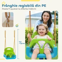 Outsunny Leagăn pentru Copii 3 în 1 pentru Interior și Exterior, Leagăn de Grădină pentru Bebeluși și Copii 9-36 Luni, Frânghie Reglabilă 120-180 cm și Centură de Siguranță, 42x33x120-180 cm, Verde(m-5)