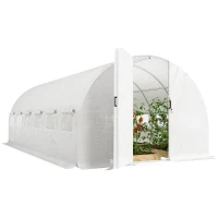 Outsunny Estufa de Túnel 6x3x2 m com Porta de Dobradiças,12 Janelas com Rede e Estrutura de Aço Galvanizado Branco(m-10)