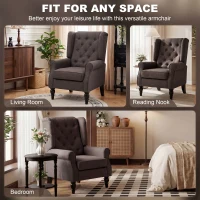 HOMCOM Wingback Accent Chair, Retro Upholstered Button Tufted Occasional Chair for Living Room and Bedroom, Brown(m-7)